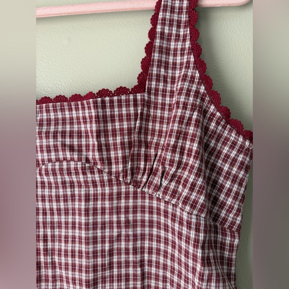 Princess Polly 🍅 Dasha Square Neck Mini Dress in Burgundy Red Check - NWT - Picture 7 of 10